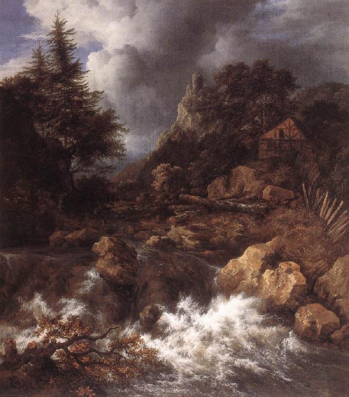 RUISDAEL, Jacob Isaackszon van Waterfall in a Mountainous Northern Landscape af Spain oil painting art